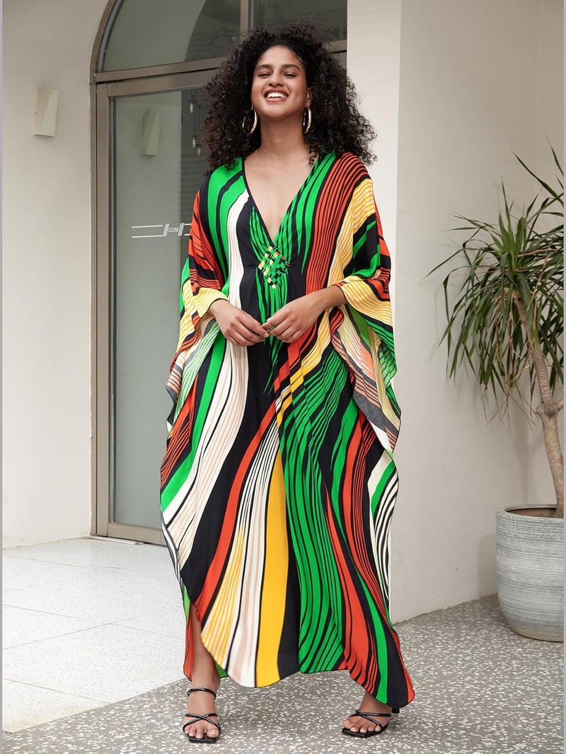 KEYLORTING Women's Plus Size Kaftan Dress – Plus Size Maxi Dress Moo Moos Beach Cover Up,Bathing Suit Cover-Up Loungewear - Image 2